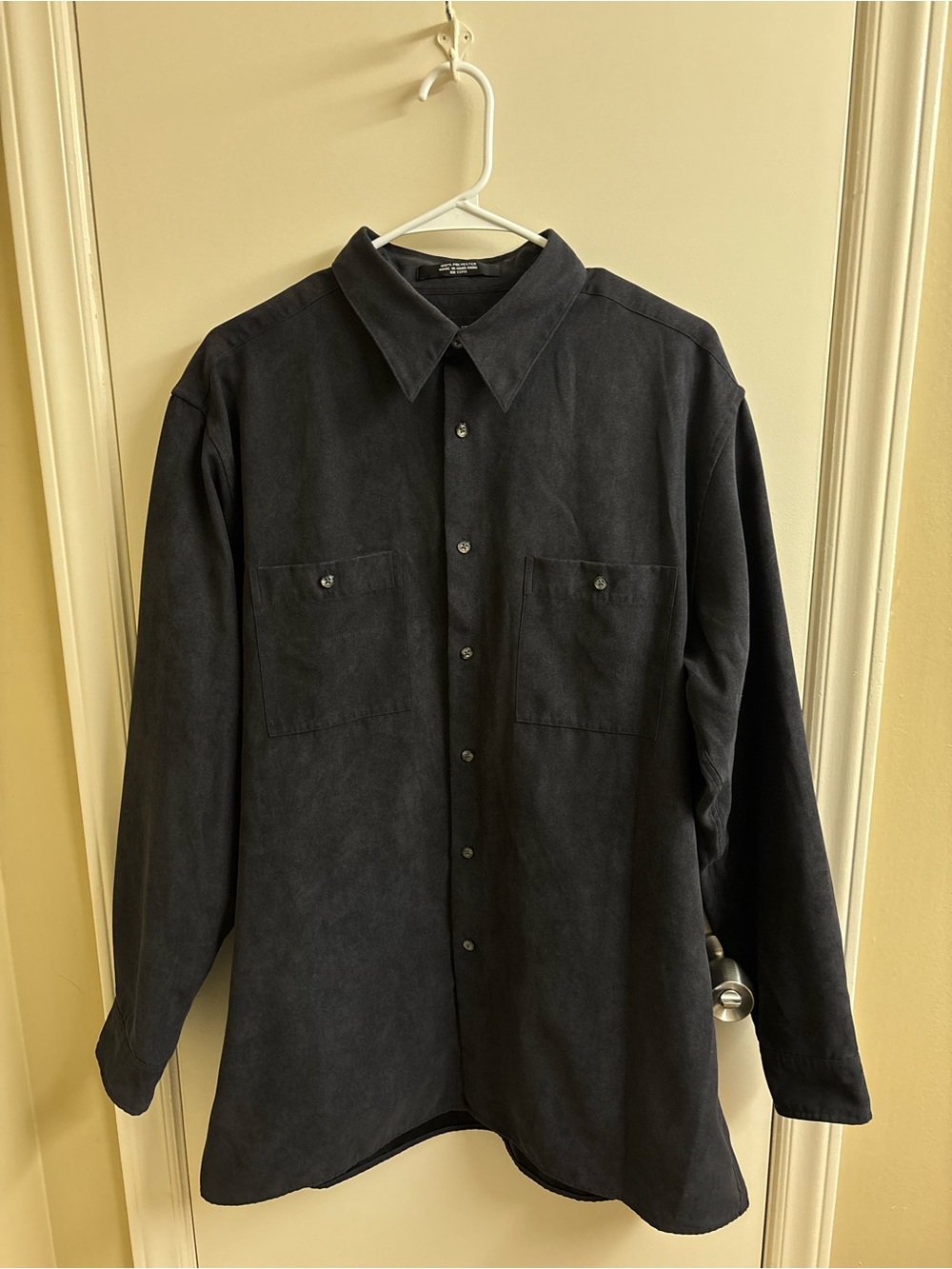 Vintage Brandini Le Collezioni Men's Faux Suede Button Up Shirt Black Large 90s
